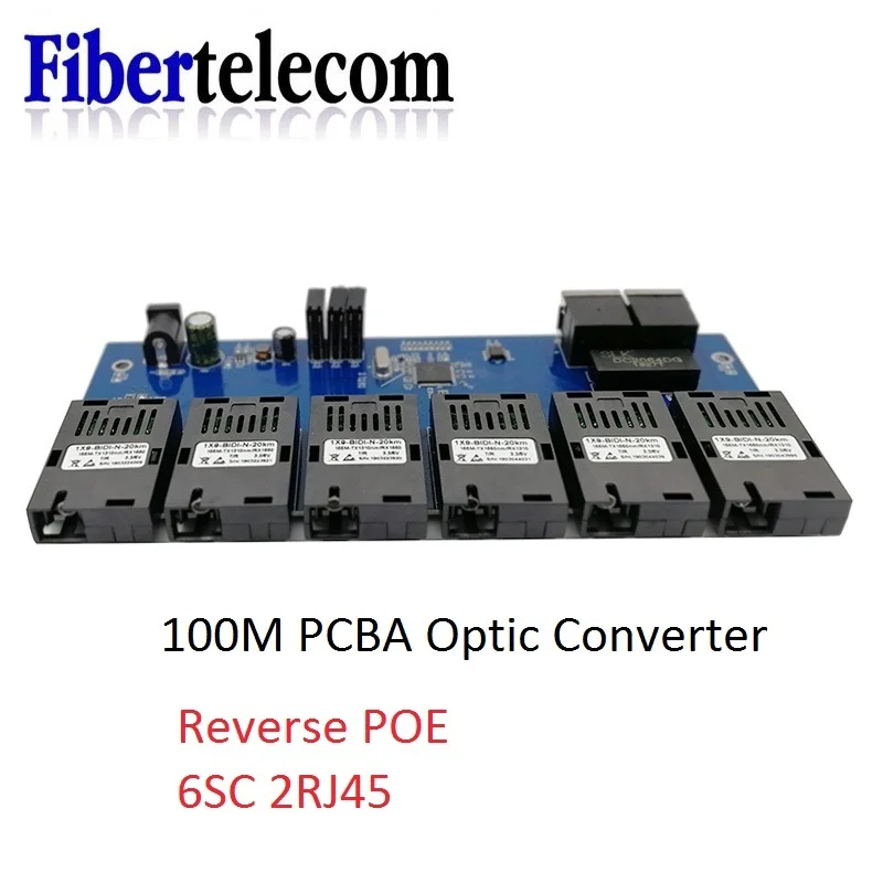 역방향 POE 스위치 100M PCBA 보드 광섬유 미디어 변환기 2 RJ45 - 6 SC 광 커넥터 3A+3B 포트 20KM 이더넷