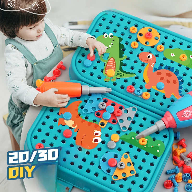 211PCS 어린이 척 수리 도구 상자 DIY 조립 전원 스크루 드라이버 장난감 키트 크리 에이 티브 게임 어린이를위한 교육 몬테소리 장난감