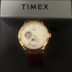 TIMEX 남성용 자동 브랜드 시계, 럭셔리 레저 다기능 시계, 달력 가죽 스트립 손목시계