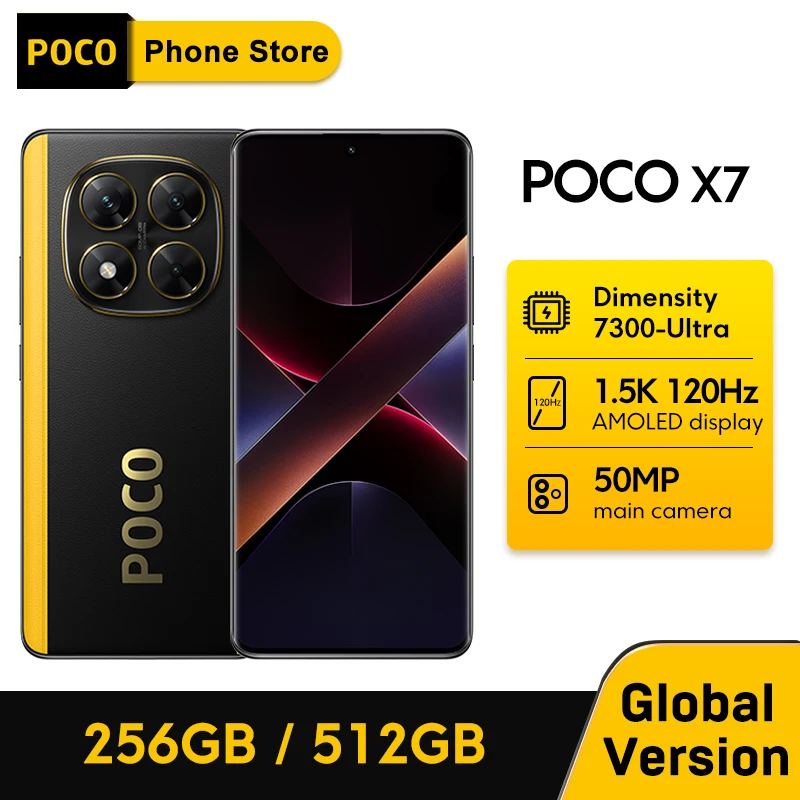 포코 X7 5G 글로벌 버전 스마트폰, 256GB, 512GB, 치수 7300-울트라 6.67 인치 AMOLED 디스플레이, 5110mAh, 50MP OIS 카메라, 45W NFC