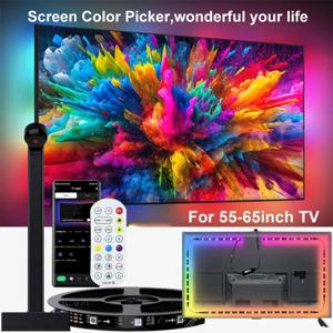 TV 백라이트 음악 동기화 스마트 스트립 조명, 컬러 픽업 RGBIC LED 조명, 50-75 인치 스크린, 앱 원격 게임 홈 앰비언트 라이트
