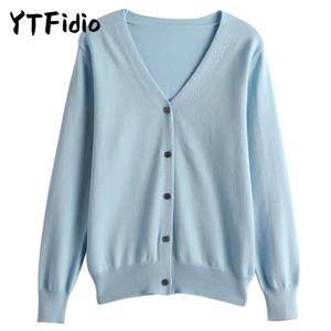 YTFidio 100% 코튼 여성용 긴 소매 탑 v 넥 코트 니트웨어 크롭 코트 가디건 스웨터 솔리드 캐주얼 eam 202