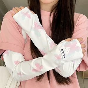 1 쌍 얼음 실크 슬리브 여름 선 스크린 커프 팔 슬리브 여성 느슨한 자외선 차단 팔 커버 장갑 야외 운전 오버 슬리브