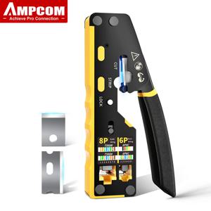 AMPCOM RJ45 네트워크 크림퍼 패스 다기능 이더넷 압착 펜치 LANTEL(RJ11/CAT5E/6 UTP STP용 압착/절단/스트립