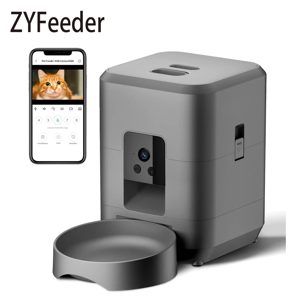 2L 자동 애완 동물 피더 고양이 스마트 애완 동물 피더 Wi-Fi 및 카메라 제어 피더 개 및 고양이 식품 디스펜서 원격 앱 (5V 2A 플러그 없음