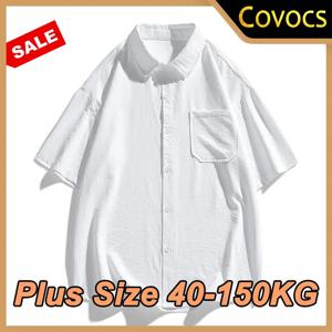 남성용 느슨한 반소매 셔츠 플러스 사이즈 8xl 7xl 칼라 셔츠 한국 스타일 여름 캐주얼웨어 편안한 겉옷