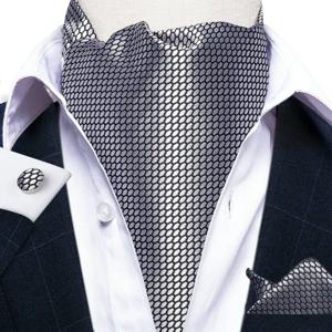 자카드 남성 격자 무늬 Ascots 패션 페이즐리 넥타이 결혼식 정장 넥타이 Ascot 영국 신사 부드러운 폴리 에스터 럭셔리 그레이 넥타이