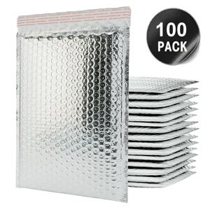 100 Pcs 홀로그램 레이저 실버 버블 메일러 봉투 방수 택배 가방 배송을위한 패딩 버블 봉투 포장 가방