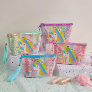 귀여운 만화 유니콘 메이크업 가방, PVC 투명 대용량 핸드헬드 가방, 여아 어린이 귀여운 보관 가방