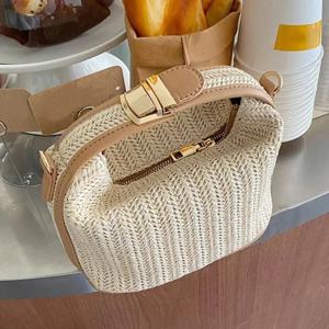 Yogodlns 여름 작은 밀짚 핸드백 트렌디 한 숄더 백 짠 버킷 크로스 바디 백 캐주얼 해변 해변 가방 Gilrs Handle Tote