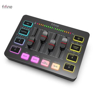 FIFINE 게임용 오디오 믹서, XLR 마이크 인터페이스가 있는 스트리밍 4채널 RGB 믹서, 게임 음성, 팟캐스트, AmpliGame SC3용