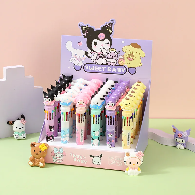 36pcs Sanrio 10 색 볼펜 Cinnamoroll Pochacco 내 멜로디 학생 볼펜 편지지 사무실 학교 용품 도매