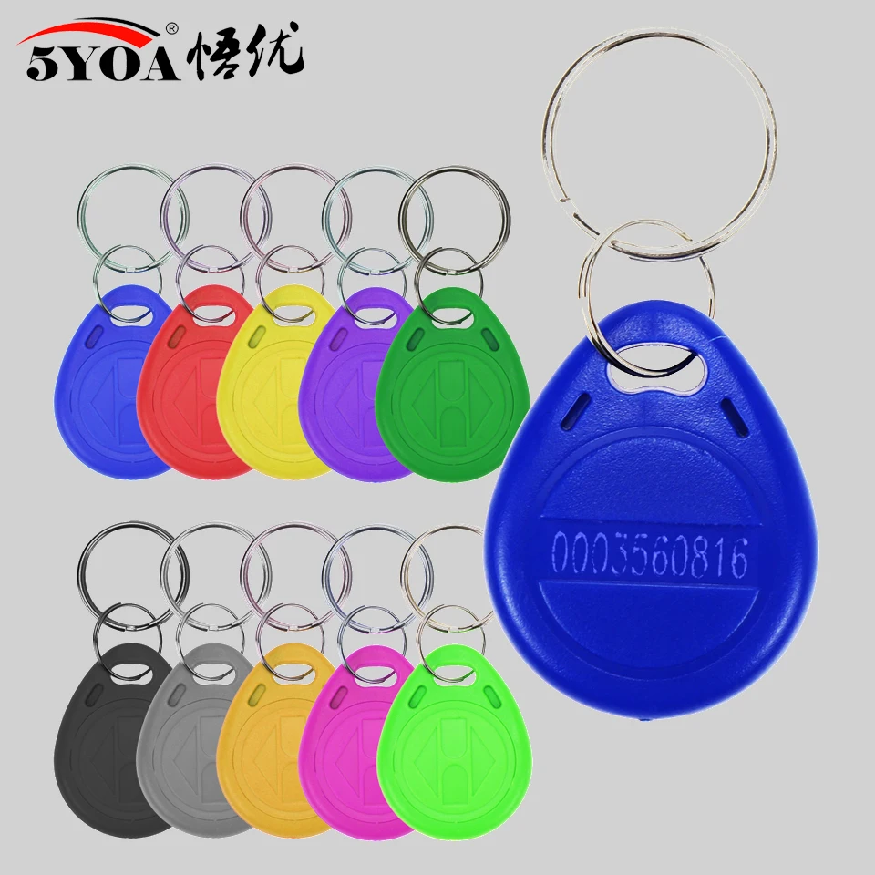 5YOA 100pcs TK4100 키 다채로운 RFID 태그 125KHz 근접 RFID 카드 Keyfobs 키 Fob 액세스 제어 스마트 카드 색상 Keyfob