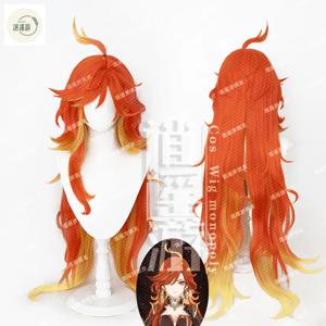 원신 임팩트 파이로 아르숑 마부이카 코스 가발, 105-110cm 내열성 합성 머리, 할로윈 파티 애니메이션 코스프레 가발 + 가발 캡