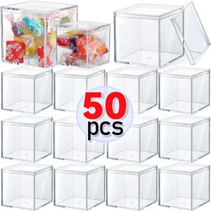 1-50pcs 커버와 투명 아크릴 상자 플라스틱 주최자 선물 포장 상자 홈 디스플레이에 대 한 음식 사탕 저장 용기