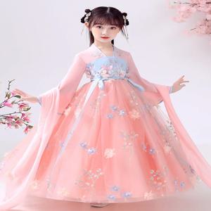 한푸 여아용 고대 코스튬 중국 스타일 아동복, 고대 스타일 용수철, 슈퍼 요정 소녀, 용수철 가을, 2024 신상