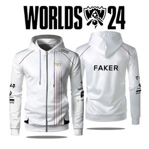 2024 새로운 T1 Esports 팀 유니폼 지퍼 업 까마귀 리그 오브 전설 세계 결승전 저지 Hoody Faker 팬 남성 훈련 의류 맞춤