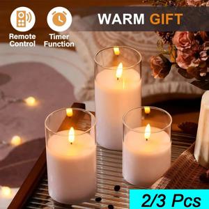 Led 전자 양초 빛 Flameless 원격 타이머 깜박이는 램프 투명 아크릴 유리 배터리 구동 웨딩 파티 크리스마스