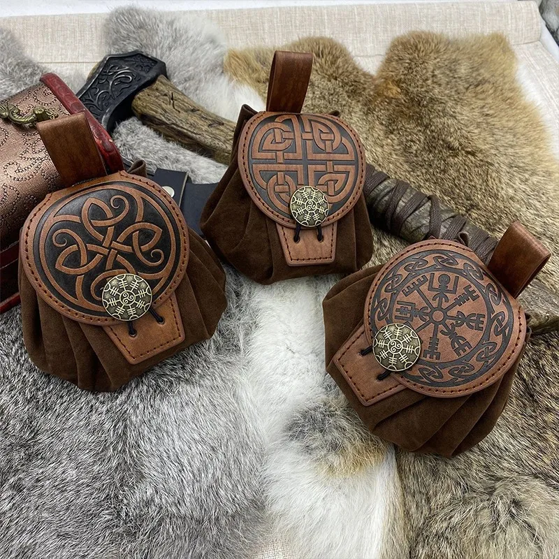 Steampunk 중세 펑크 스타일 남성용 패니 팩 Pu 가죽 동전 지갑 Hangable 벨트 허리 가방 Drawstring 엉덩이 벨트 가방 코스프레