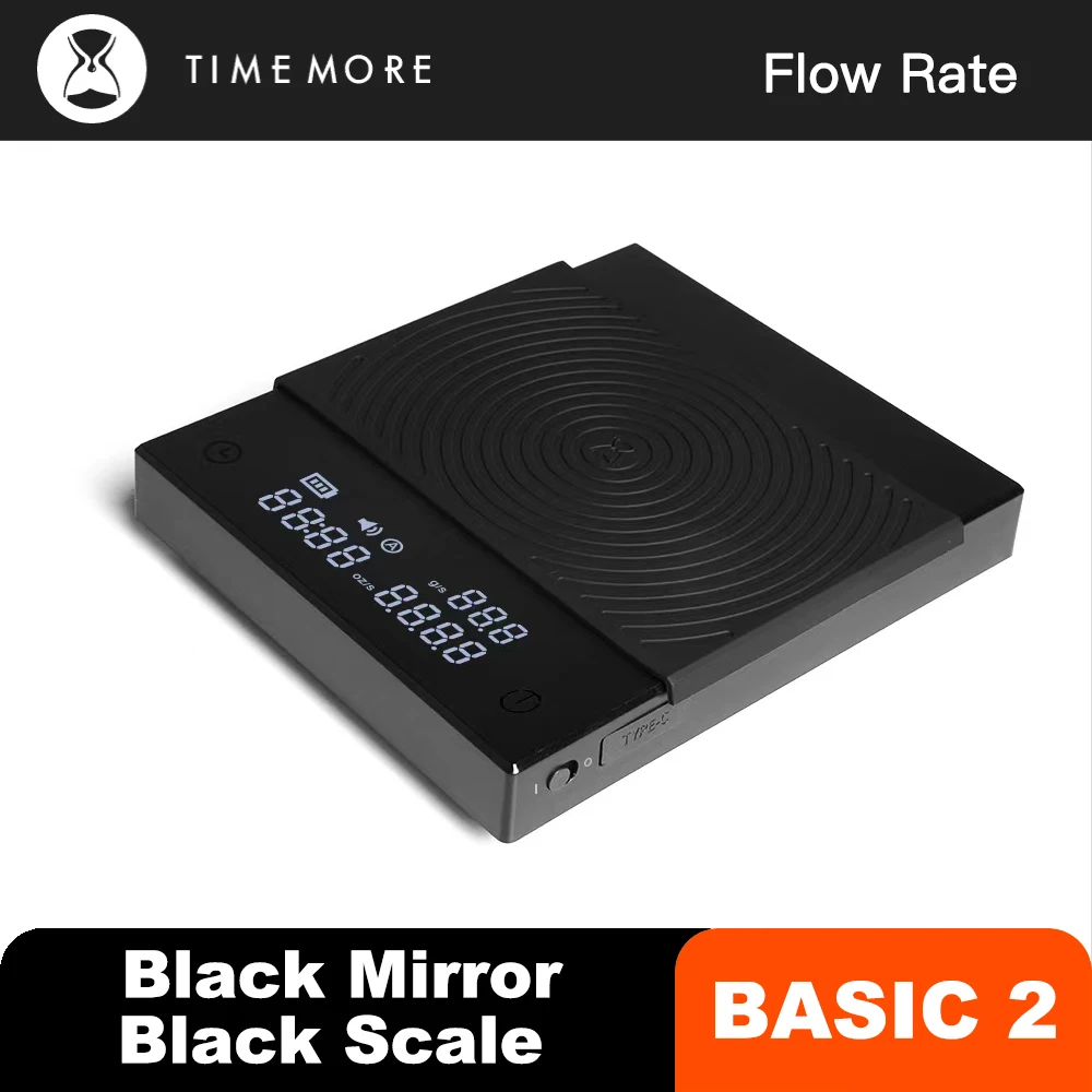 TIMEMORE 스토어 블랙 미러 베이직 + 2 플러스 디지털 커피 푸드 주방 체중계, USB 라이트 무게추, 미니 디지털 체중계