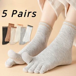 5 쌍 다섯 손가락 양말 여성 면화 발가락 양말 별도의 손가락 송아지 승무원 스포츠 양말 중반 튜브 요가 필라테스