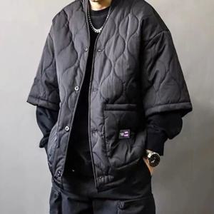 중국어 Collarless 도교 가운 스타일 코튼 패딩 재킷 남자 가을 겨울 반팔 파카 새로운 레트로 대형 따뜻한 조끼