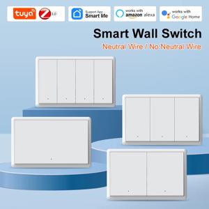 Tuya ZigBee 스마트 스위치 중립 와이어 옵션 지능형 미국 벽 버튼 전등 스위치 AC100-240V Alexa를 통한 APP 음성 제어
