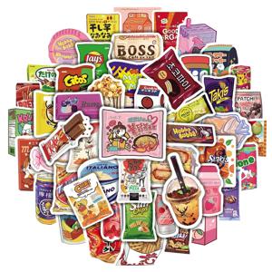 50Pcs 만화 간식 음식 낙서 스티커 방수 전화 자전거 오토바이 멋진 벽 자동차 스티커 어린이 장난감 데칼