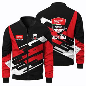 새로운 남성용 3D 프린트 Aprilia 로고 긴팔 재킷, 야외 스포츠 자전거 오프로드 클래식 캐주얼 지퍼 라운드 넥 재킷