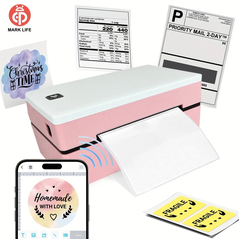 Marklife D200 Bluetooth 열전사 라벨 프린터 소형 배송 라벨 프린터 4X6inch iPhone Android Mac Window와 호환 가능