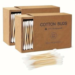 400pcs/200pcs, 대나무 면봉, 나무 면봉, 이중 뾰족한, 플라스틱 귀 스틱 없음,
