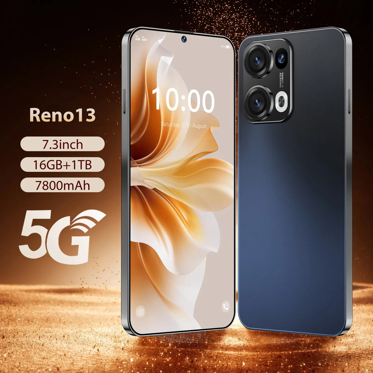 2025 글로벌 버전 Reno13 Pro 스마트폰 5G 7.3HD 휴대폰 기존 듀얼 Sim Android14 잠금 해제 7800mAh 10코어 슈퍼 폰