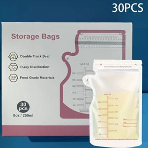 30PCS 기린 테마 250ml 우유 저장 가방(주둥이 포함), 모유 냉동고 보관용 이중 씰,