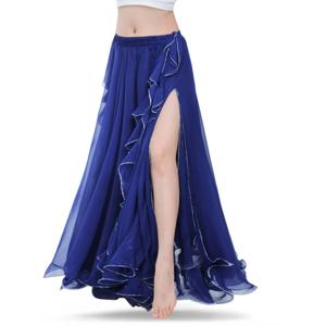 로얄 블루 밸리 댄스 스커트 오리엔탈 더블 하이 슬릿 밸리 댄스 의상 스커트 여성용 스커트 밸리 댄스 롱 스커트