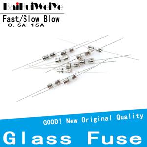 유리 퓨즈 고속 및 저속 블로우 250V 0.5A 1A 2A 3A 3.15A 4A 5A 6.3A 8A 10A 15A 핀 다리 F/T 타입 3.6x10mm, 로트 당 10 개, 3.6x10mm