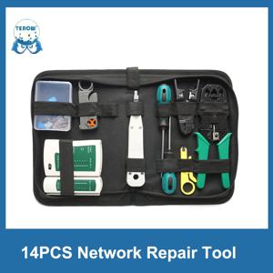 TEROW 네트워크 이더넷 수리 도구, LAN RJ45 테스터, 크림핑 플라이어, 전문 케이블 트래커, 크림퍼 클램프 스위치, POE, 14 개/세트