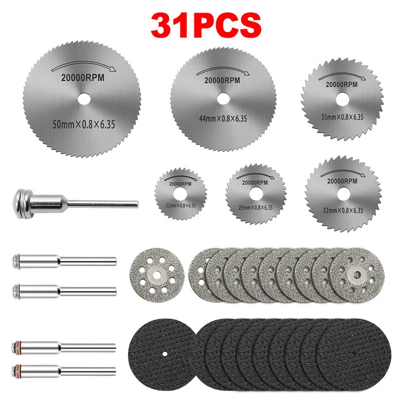 31pc 다이아몬드 커팅 디스크 샌딩 그라인딩 휠 원형 톱 블레이드 목공 금속 Dremel 미니 드릴 로타리 도구 액세서리