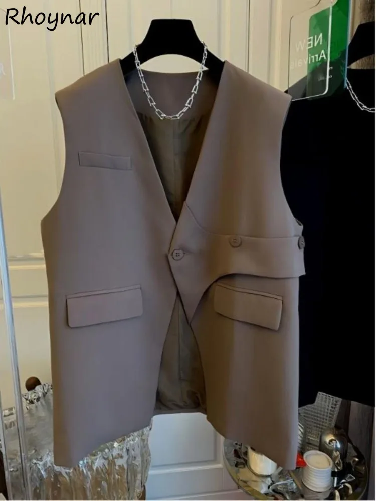 조끼 여성 느슨한 모든 경기 v 넥 싱글 버튼 봄 여름 코트 세련된 streetwear 디자인 데일리 빈티지 우아한 여성 ins new