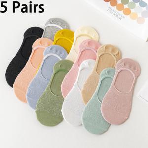 여성용 얇은 통기성 중공 투명 양말, 실리콘 미끄럼 방지 양말, 캔디 컬러, 여름 메쉬 양말, 5 쌍