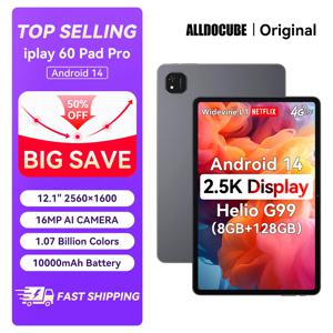 ALLDOCUBE iPlay 60 Pad Pro 태블릿 더 큰 12.1 인치 2.5K 8GB RAM 128GB ROM Android 14 Helio G99 더 강력한 10000mAh 배터리