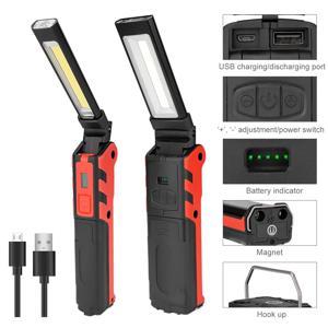 COB LED 작업 조명 디밍이 가능한 USB 충전식 LED 손전등 검사 램프(자석 후크 포함) 보조베터리 18650 배터리 토치