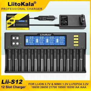 LiitoKala Lii-S12 12 슬롯 18650 LCD 배터리 충전기 20700 26650 21700 14500 10440 16340 1.2V 3.7V 4.2V 라이온 배터리