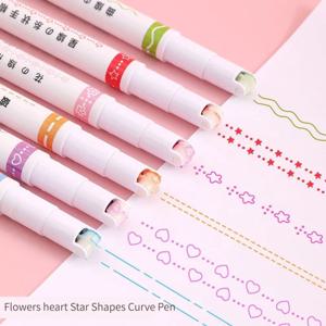 6 개/대 Kawaii 꽃 라인 모양의 형광펜 펜 롤러 팁 커브 라이너 마커 쓰기 저널링 드로잉 편지지