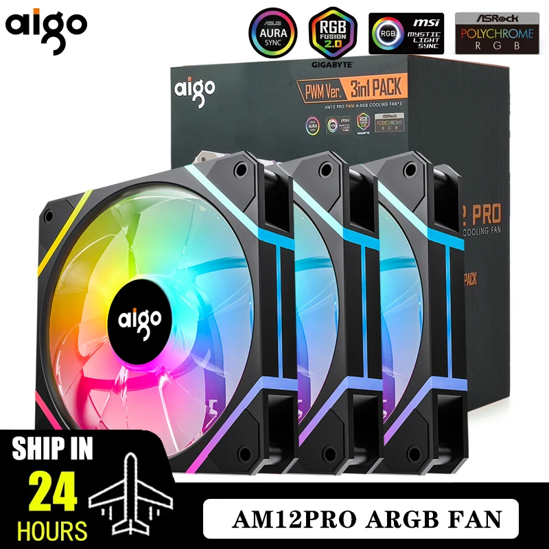 Aigo Air12s PC 케이스 팬 12cm 4Pin 5V 3Pin ARGB 순환 거울 조명 효과 PWM CPU 120mm 냉각 팬 무한 공간 Ventilador