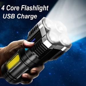 COB 측면 조명 4 모드와 휴대용 강력한 4 LED 손전등 야외에 대 한 USB 충전식 토치 캠핑 도구 서치 라이트