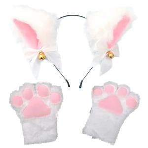 로리타 고양이 귀 발 장갑 헤어 밴드 댄스 댄스 할로윈 고양이 귀 모자를 쓰고 있죠 코스프레 고양이 귀 애니메이션 파티 의상 벨 모자를 쓰고 있죠 높은