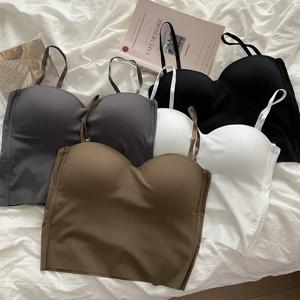 단색 홀터 탑 착용 스포츠 조끼, 섹시한 슬림 보터밍 셔츠, 심리스 아우터 조끼 브래지어, 핫 걸스
