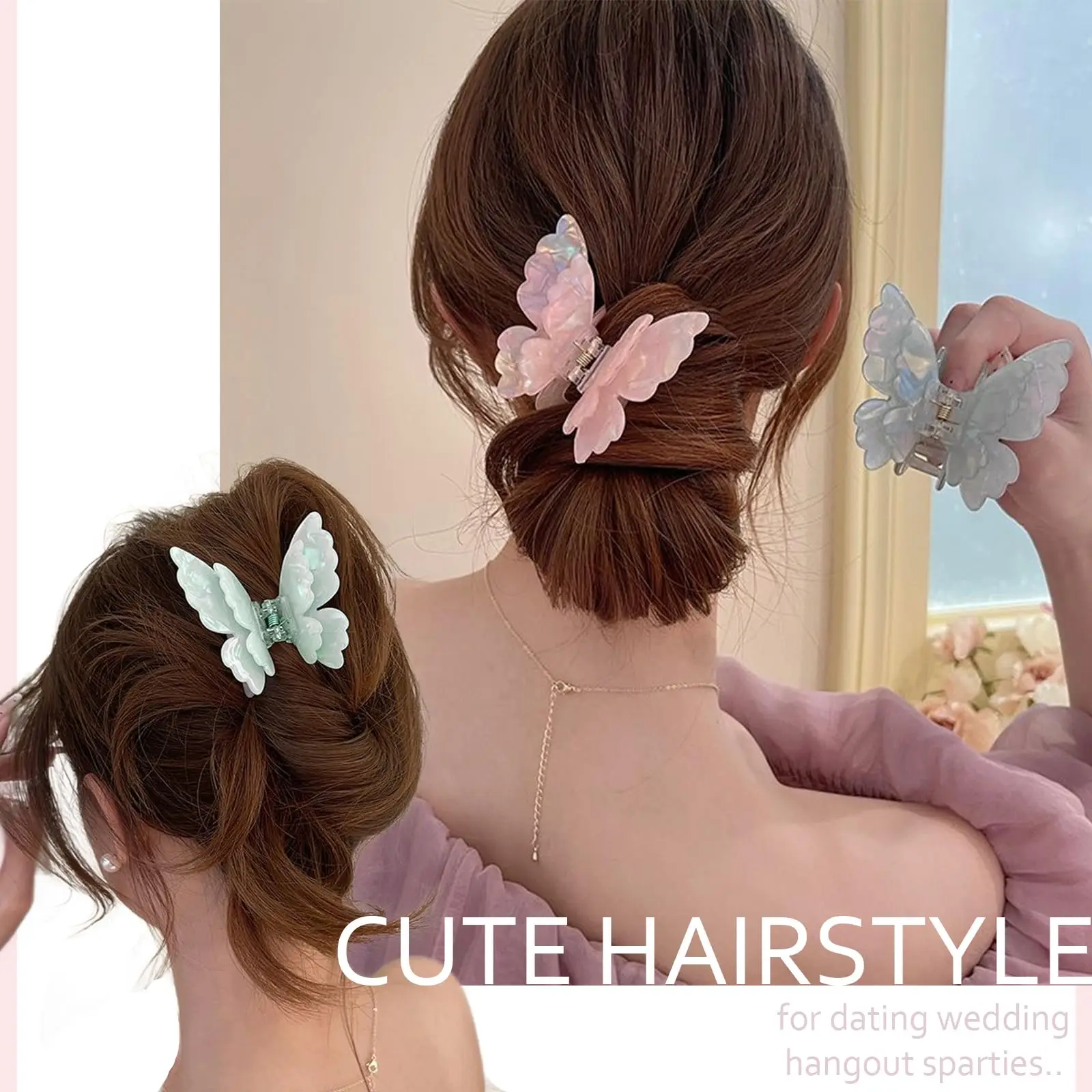 여성을위한 화려한 나비 헤어 클립 Sweety Pearlescent Fairy Gripper Clips 소녀 여름 야외 해변 유행 헤어 액세서리