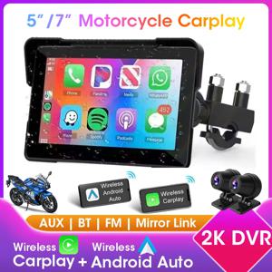휴대용 카플레이 오토바이 DVR 멀티미디어 플레이어, GPS 네비게이션, 무선 안드로이드 자동 방수 화면, 모토 모니터, 5/7 인치