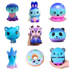 Squishy 블루 드림 별이 빛나는 하늘 유니콘 개 팬더 짜기 스트레스 릴리프 장난감 세트, 어린이를위한 천천히 상승 소프트 Fidget 장난감 소녀 선물